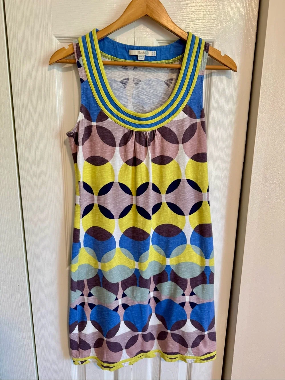 Boden Blue & Yellow Geometric Print Knit Sleeveless Shirt Dress Size 4 - Picture 2 of 7